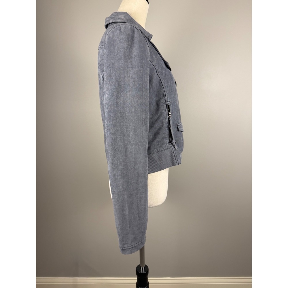 Marrakech Moto Jacket Faux Suede Medium Grey Asymmetrical Zip Cropped Moto Coat - Picture 5 of 10